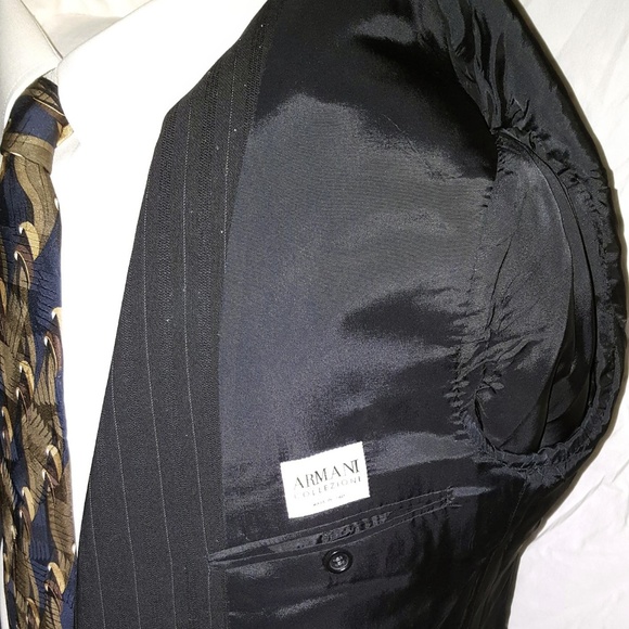 Armani Mens Pinstripe Wool Blazer 42R Black White - Picture 5 of 8